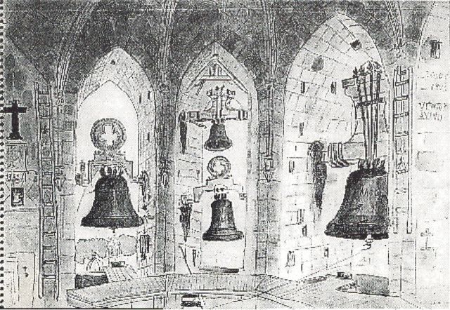 Interior del cuerpo de campanas del Miguelete según dibujo de Francisco Llop Lluch