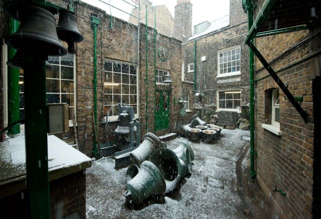 Internal courtyard of the bell foundry in the snow - Author: KENDALL, Derek
